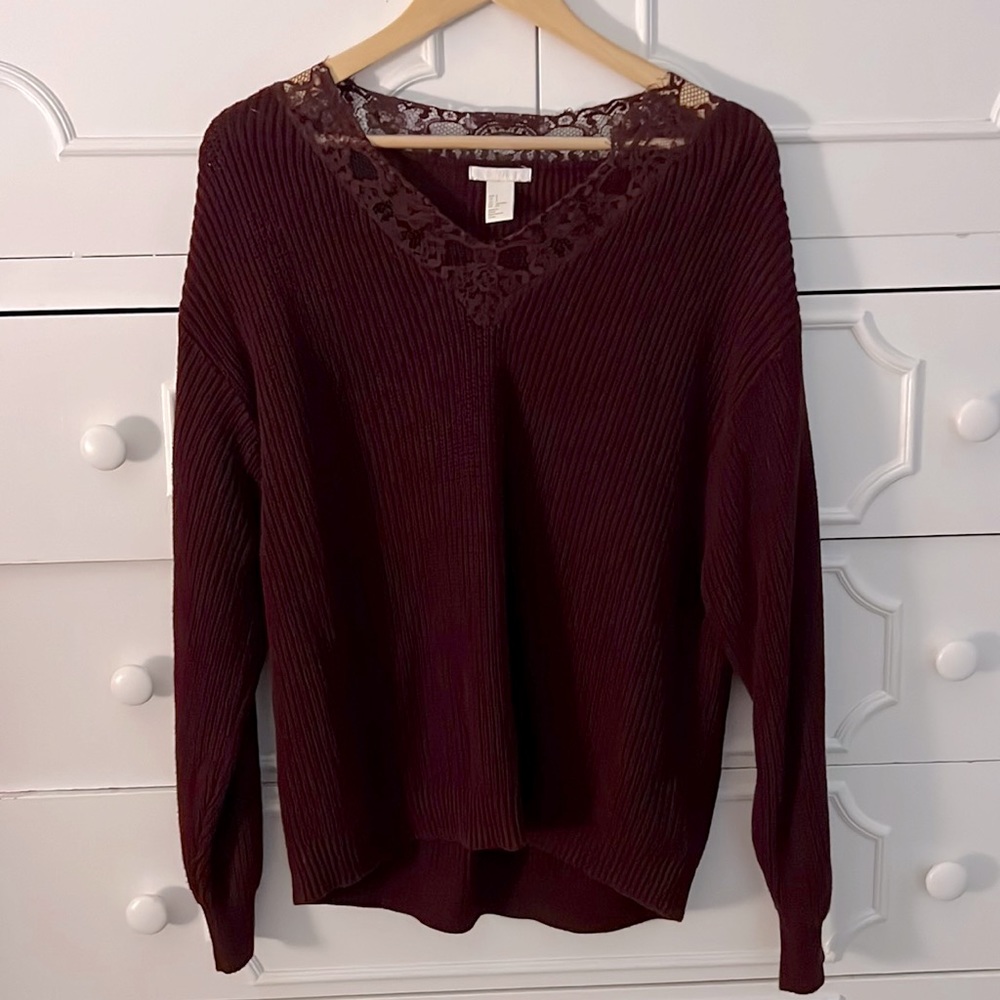 EUC H&M Maroon Lace Sweater Size Small